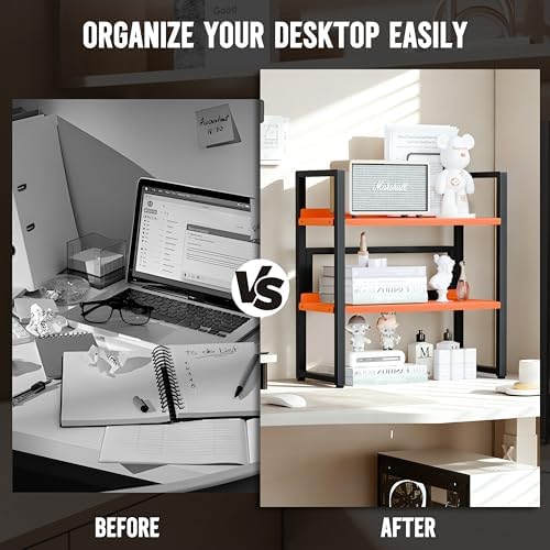 Brakki Desk Shelf Organizer, 2-Tier Desktop Bookshelf, Small Office Shelf