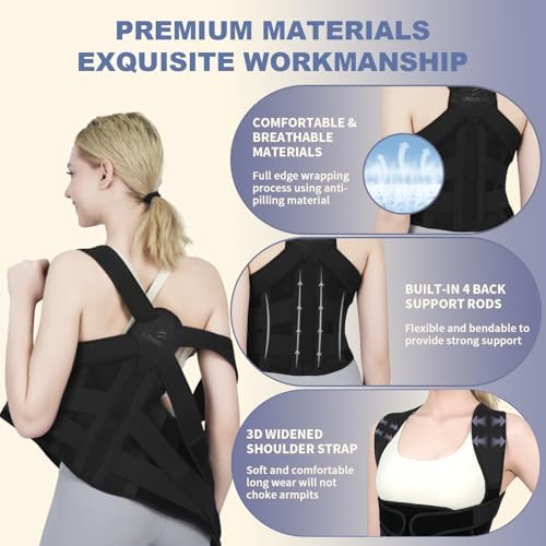 Posture Corrector for Women and Men Upgraded Back Brace, Adjustable Full Back Support for Upper and Lower Back Pain Relief, Shoulder Straightener for Hunchback, Scoliosis, Lumbar, Spine (Black,Medium)