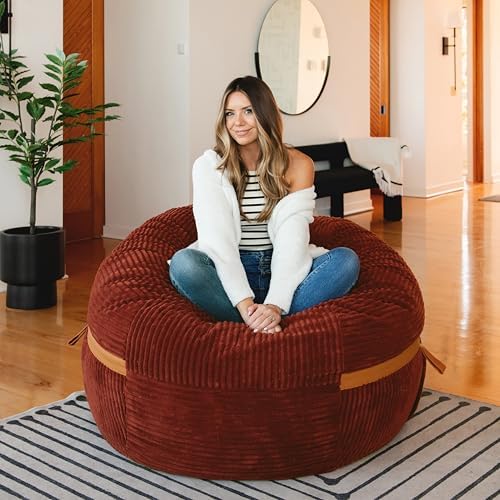 Big Joe Fuf 5Ft Oversized Foam Bean Bag Chair with Removable Cover for Kids, Teens, Adults, Deep Terracotta, Corded Plush, 5 Foot Large Reading and Gaming Seat