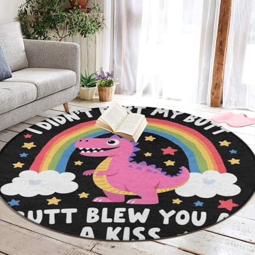 Soft Round Yoga Carpet, Office Chair Decor Round Mat for Carpet and Hardwood Floors I Didnt My Blew You A Kiss Funny Dinosaur