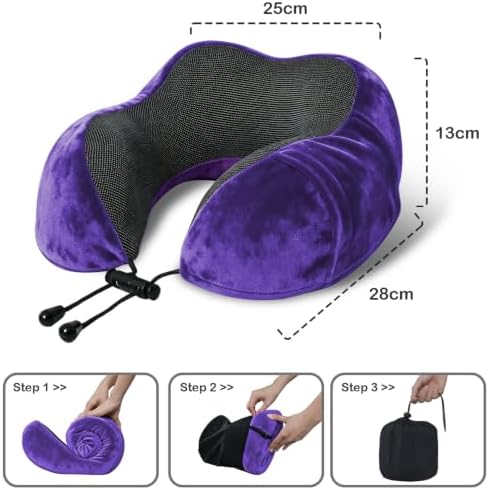 Travel Pillow, Memory Foam Neck Pillow for Traveling, U Shape Neck Pillow Airplane Portable Flight Pillow Travel Kit with 5D Contoured Eye Masks and Earplug for Plane Train Car Home Office