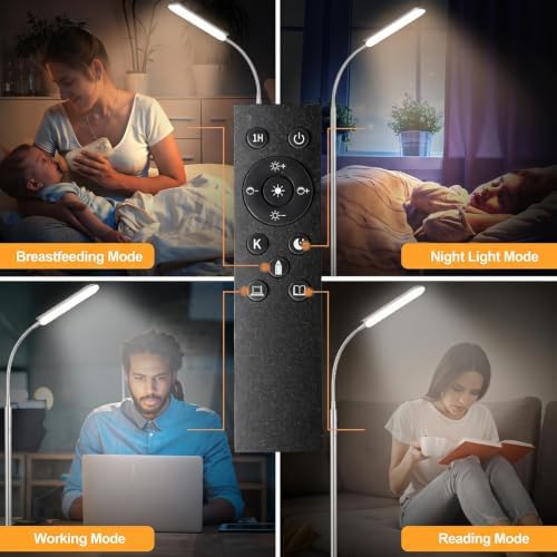 marctronic Silver Modern Floor Lamp, 18W 1800LM Bright LED, Touch Control & Memory Function, Dimmable Timing Eye-Caring Lamp for Office/Bedroom