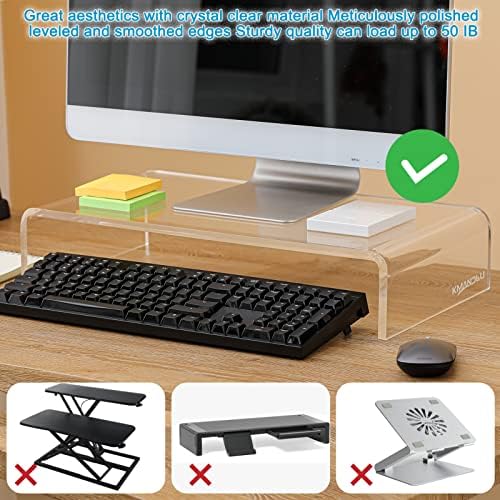 20"x10"x4" Acrylic Monitor Stand, Clear Laptop Riser with Bonus Phone Stand