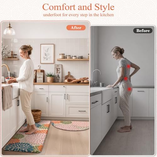 KIMODE Half Circle Anti Fatigue Mats for Kitchen Floor Rug Sets of 3