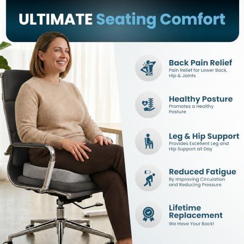 ComfiLife Extra Large Gel & Memory Foam Seat Cushion - Doctor Recommended Office Chair, Car Seat, Lifting Cushion - Back & Sciatica Pain Relief - Wide Seat Cushion for Big & Tall (Gray)