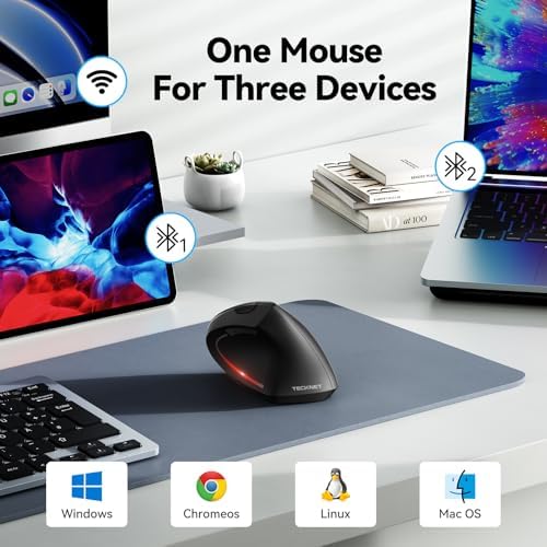 TECKNET Ergonomic Mouse, 4800 DPI Wireless Bluetooth Vertical, 3-Device