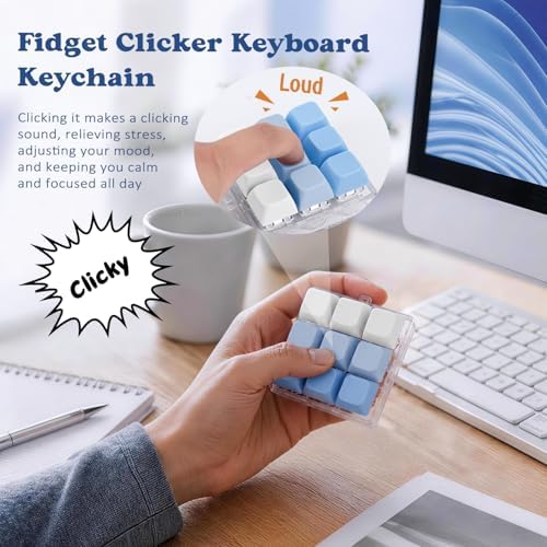 Keyboard Fidget Toy, Creamy Fidget Clicker Keyboard Fidget Keychain, Button Fidget Gifts for Adults, Boost Focus & Ease Anxiety Anywhere — Perfect Stress-Relief Gift (3×3 Grid Layout P)
