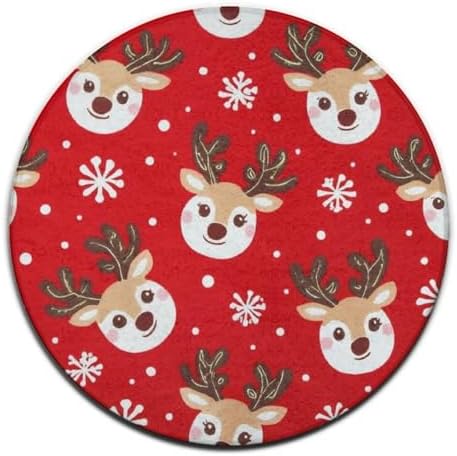 Large Home Decor Mat, Soft Round Yoga Carpet, Non Slip Machine Washable Kitchen Office Circle Rug Christmas Deer Snowflakes
