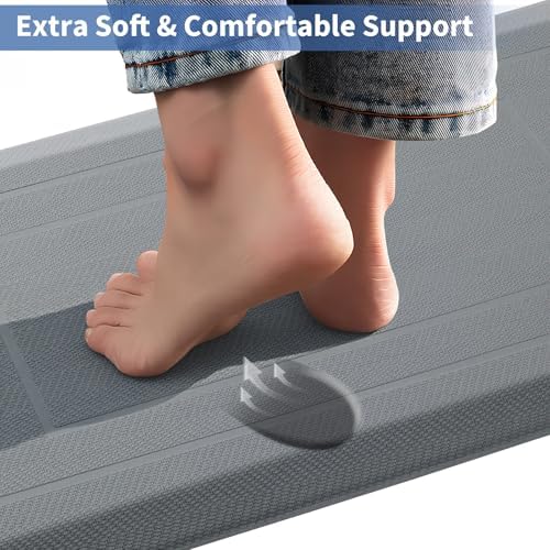 UKISS 9/10"" Extra Thick Cushioned Anti Fatigue Kitchen Mat, Waterproof High Density Foam Standing Desk Mat, Non-Slip Ergonomic Comfort Mat for Kitchen, Office,Workstation Black (Grey, 20" X 48")