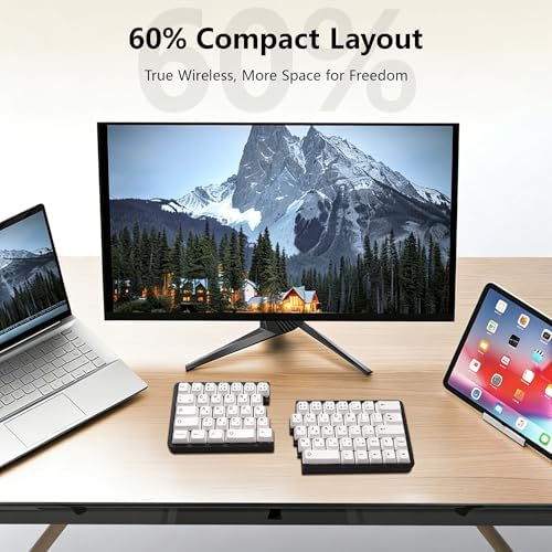 YIVU Split Mechanical Keyboard, 60% Wireless Ergonomic Design, 2.4G, Hot-Swappable Red Switches, QMK/Vial Programmable, Black