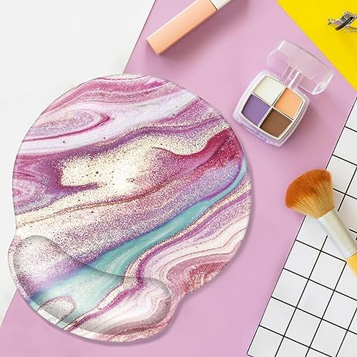 Mouse Pad with Wrist Support, Desk Decor for Office Marble Design Mouse Pad Non-Slip Rubber Base Mousepad for Desk Laptop Gaming Working Computers Laptop Easy Typing & Pain Relief, Purple