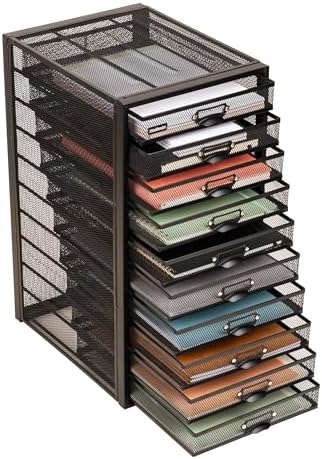 Mind Reader 10-Drawer Desk Organizer for Office Supplies, Crafts, Mail Sorting & More, Metal Mesh, Black