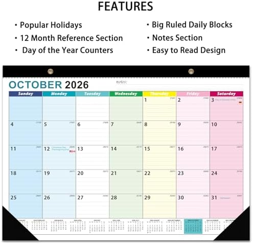 Desk Calendar 2026-2027 - 18 Month Desk Calendar july 2026-2027 Dec, 17" x 12", Large Desk Calendar with Thick Paper, Plastic Cover, Stickers, Home or Office Calendar for Easy Organizing