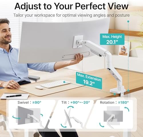 Heavy Duty Monitor Arm for 17-49 Inch, 44 lbs, VESA 75/100, White