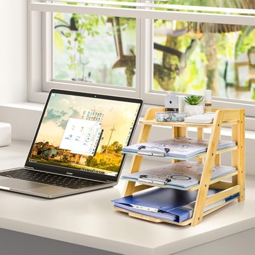 ZAVOOS 4 Tier Wood Paper Organizer for Desk