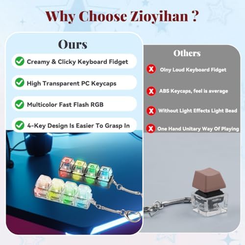 2 Pcs LED Keyboard Fidget Toy, Clicky & Creamy Fidget Clicker Keychain