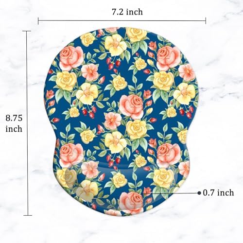 Mouse Pad with Gel Wrist Support and Non-Slip Base - Pain Relief Ergonomic Wrist Rest Mouse Pad for Working & Gaming, Home & Office Desk Accessories (Flowers)