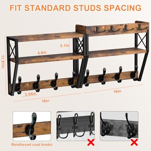 Upgraded 3-Tier Large Coat Rack Wall Mount with Shelf