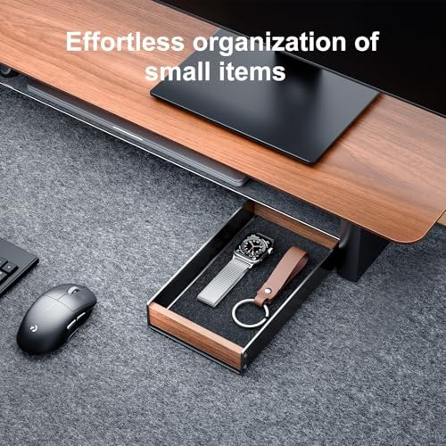 UPERGO Walnut & Aluminum Desk Drawer Organizer, Valet Tray Catchall for Men