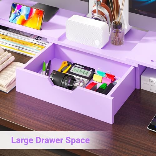 Dual Monitor Stand with USB Ports Wood Monitor Stand Riser with Drawer