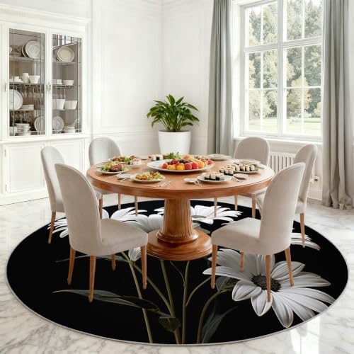 Floral Round Rug - 6ft Washable Abstract Floral Round Area Rug for Living Room, Modern Fashion Circle Rugs Soft Non-Slip Carpet for Bedroom Dining Table Decor Mat