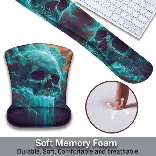 Ergonomic Keyboard Wrist Rest & Mouse Wrist Support Set with Lace Coaster, Gel Memory Foam Anti-Slip Base, Pain Relief for Typing, Mystical Skull