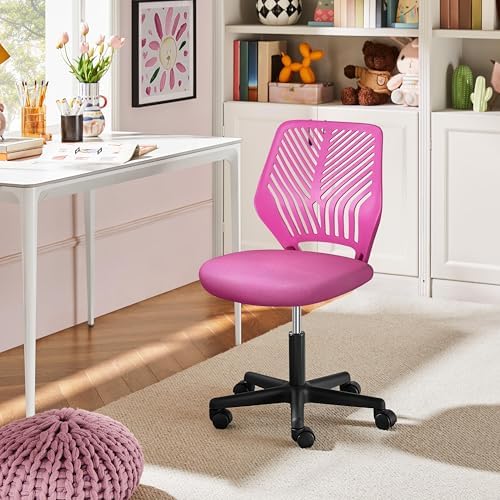 Yaheetech Small Desk Chair, Armless Adjustable Swivel Seat, Rose Red