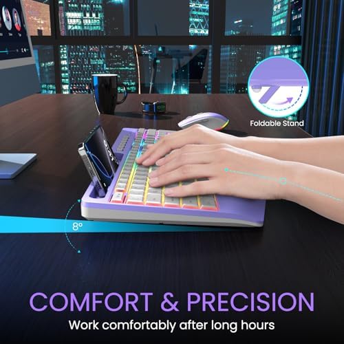 Wireless Keyboard and Mouse Combo- VEILZOR 2.4G Rechargeable Keyboard with Phone Holder, Ergonomic Wrist Rest, 9 RGB Backlit Effects, Silent Keyboard Mouse Set for Windows, Laptop, PC