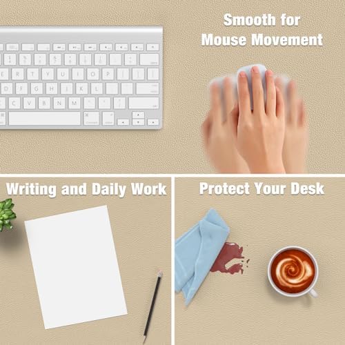 Hsurbtra Desk Pad, 30" x 14" PU Leather Desk Mat, XL Extended Mouse Pad, Waterproof Desktop Blotter Protector, Non-Slip Ultra Thin Large Laptop Keyboard Writing Mat for Office Home, Beige