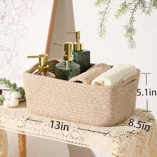 MiniArk Small Storage Baskets for Organizing | Closet Organizer Bins | Shelf Toy Basket | Woven Rope Baskets | Cube Decorative Box | Shallow Basket | 13x8.5x5.1” | 4 Packs Mixed Brown