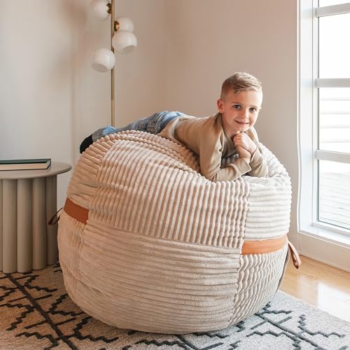 Big Joe Fuf 4Ft Foam Bean Bag Chair with Removable Cover for Kids, Teens, Vanilla Latte, Corded Plush, 4 Foot Large Reading and Gaming Seat