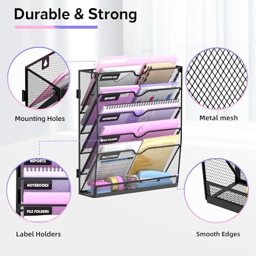 SUPEASY 6-Tier Wall File Organizer with Base, Wall Mounted File Holder