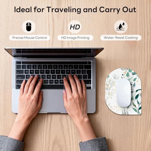 Contoured Oval Mouse Pad 6x8in Non-Slip for Laptop,Leaves