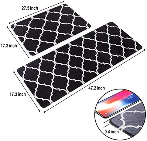 Carvapet Anti Fatigue Kitchen Mat 2 Piece Set Black Moroccan Mats for Floor