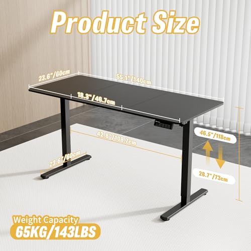 55"x24" Standing Desk, Height Adjustable Sit-Stand Home Office, Black
