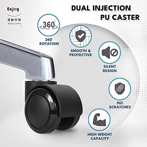 Enjoy Caster | 2 Inch Office Chair Casters for Hardwood Floors | Dual Injection Polyurethane Wheels for Floor Protection | Universal Stem Size 7/16" Office Chairs (5007BUB-38)