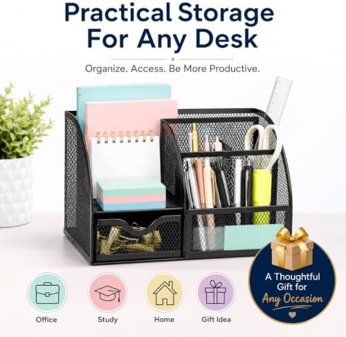 Exerz Desk Organizer 7 Compartment Pencil Holder Office Tidy Caddy Black