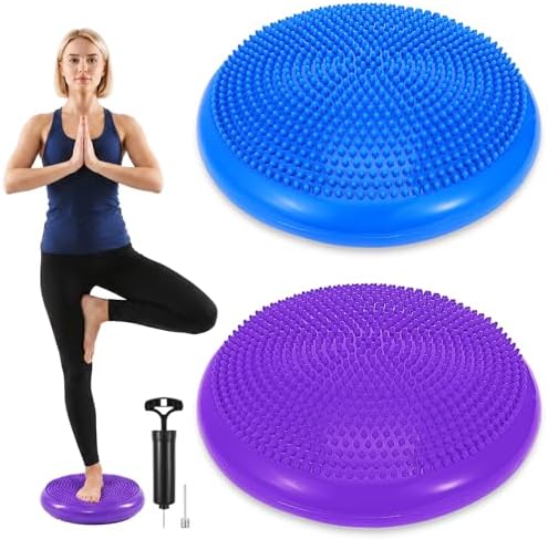 2PCS Balance Disc Inflated Wobble Cushion, 13.8 Inch Wiggle Seat & Balance Pad with Hand Pump for Sensory Exercise, Men Women Exercise Office Home Chair