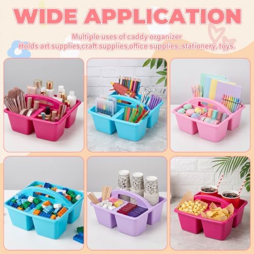 Kathfly 12 Pack Classroom Caddy Organizer with Handle Bulk, Purple Pink