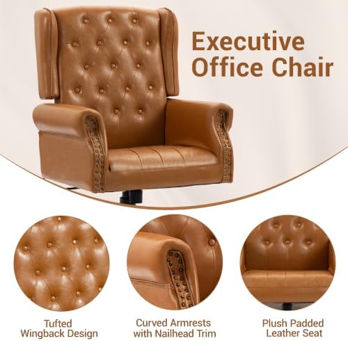 Vintage High Back Wingback Executive Office Chair, Brown