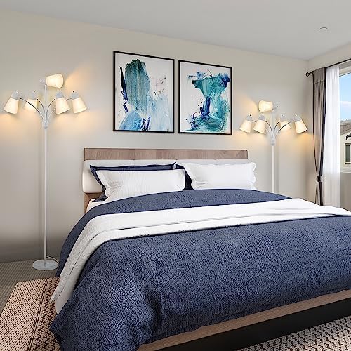 FOLKSMATE Floor Lamp, Medusa Multi Head Modern Tall Standing Light Fixture, Rustic Adjustable LED Reading Light for Living Room, Bedroom, Kids 5 White & Colored Lamp Shades, White