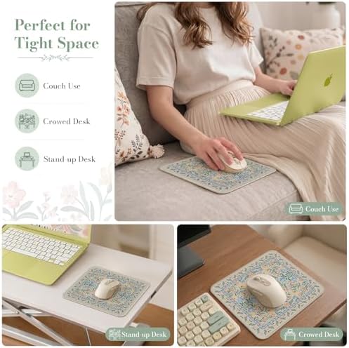 iCasso Aesthetic Small Mouse Pad, 9.5x7.9in,Home Office, Green Floral