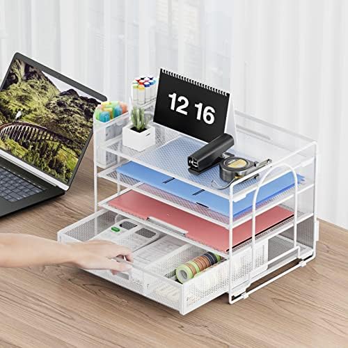 Marbrasse Desk Organizer, 4-Tier Paper File Letter Tray, White