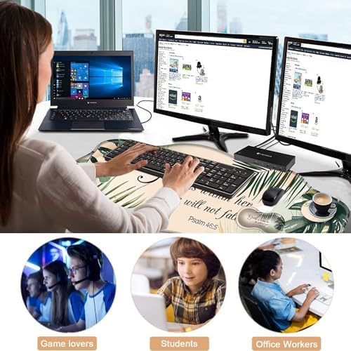 Mouse Pad with Wrist Support + Desk Mat + Coaster 3 in 1 Set, XXL Large Gaming Mousepad Ergonomic Mouse Pads for Desk Computer Laptop Office,Matcha Green Plant Abstract Bible Verse Psalm 46-5