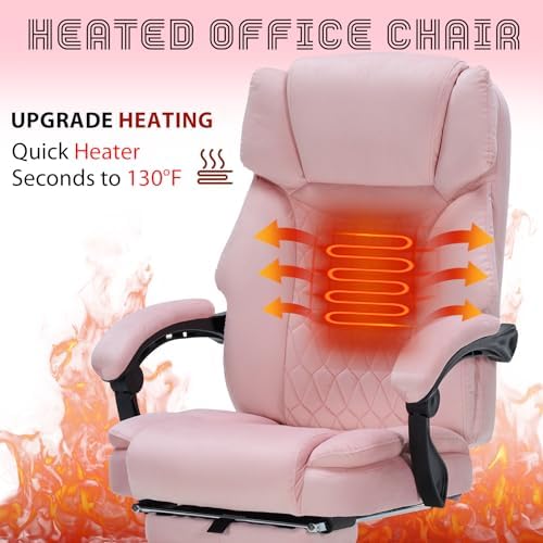 Massage Office Chair with Foot Rest 6 Points Vibration and Heat Home Office Desk Chairs for Heavy People 400lbs Reclining Managerial Chairs Ergonomic Executive Chair (Pink)