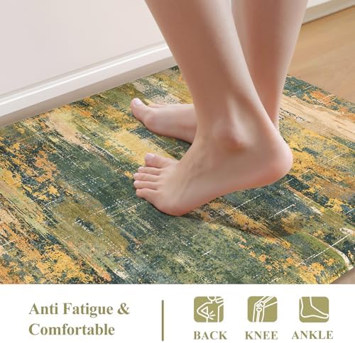 Collive Kitchen Rugs Sets of 2 Green/Yellow Kitchen Mats for Floor Washable