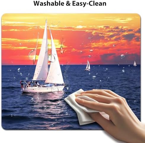 9.5x7.9 Inch Office/Gaming Mouse Pad, Nautical Sailboat on Expansive Ocean Serene Voyage at Sunset Colored Sky Tranquil Horizon Scenery, Cute Anti-Slip Mat for Desk Decor