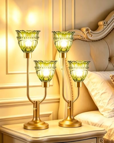 Lightdot Mid Century Modern Green Glass Table Lamps Set of 2 Dimmable Gift