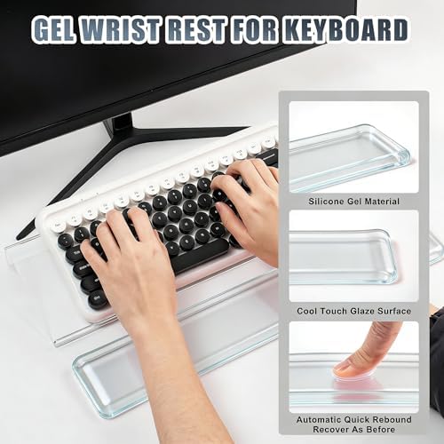Acrylic Computer Keyboard Stand with Gel Wrist Rest Set-(Clear White Set)