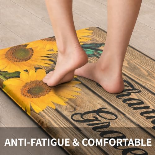 Farmhouse Sunflower Kitchen Decor Mat, Extra Long Anti Fatigue Mat